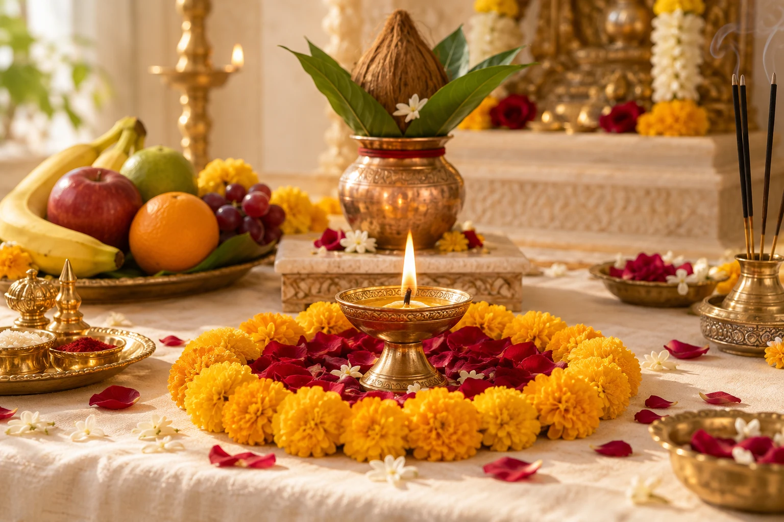 Illustrative Birthday Puja ritual setting